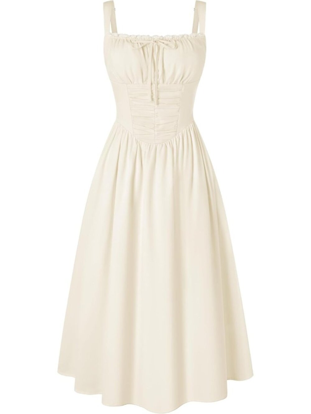 〽️Womens Cream Square Neckline Cold Shoulder Sleeve Corset Midi Party Dress